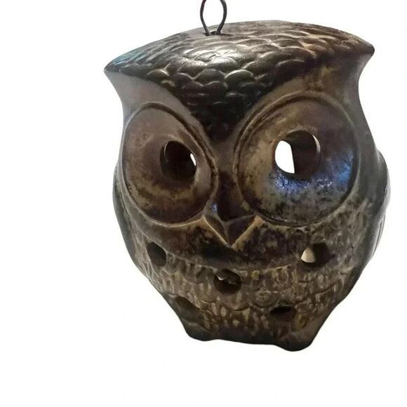 Vintage Other - Vintage Double Sided Owl Stoneware Hanging Tealight Candle Holder